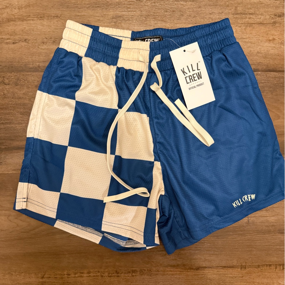 Kill Crew Blue and Cream Checkered Board Shorts